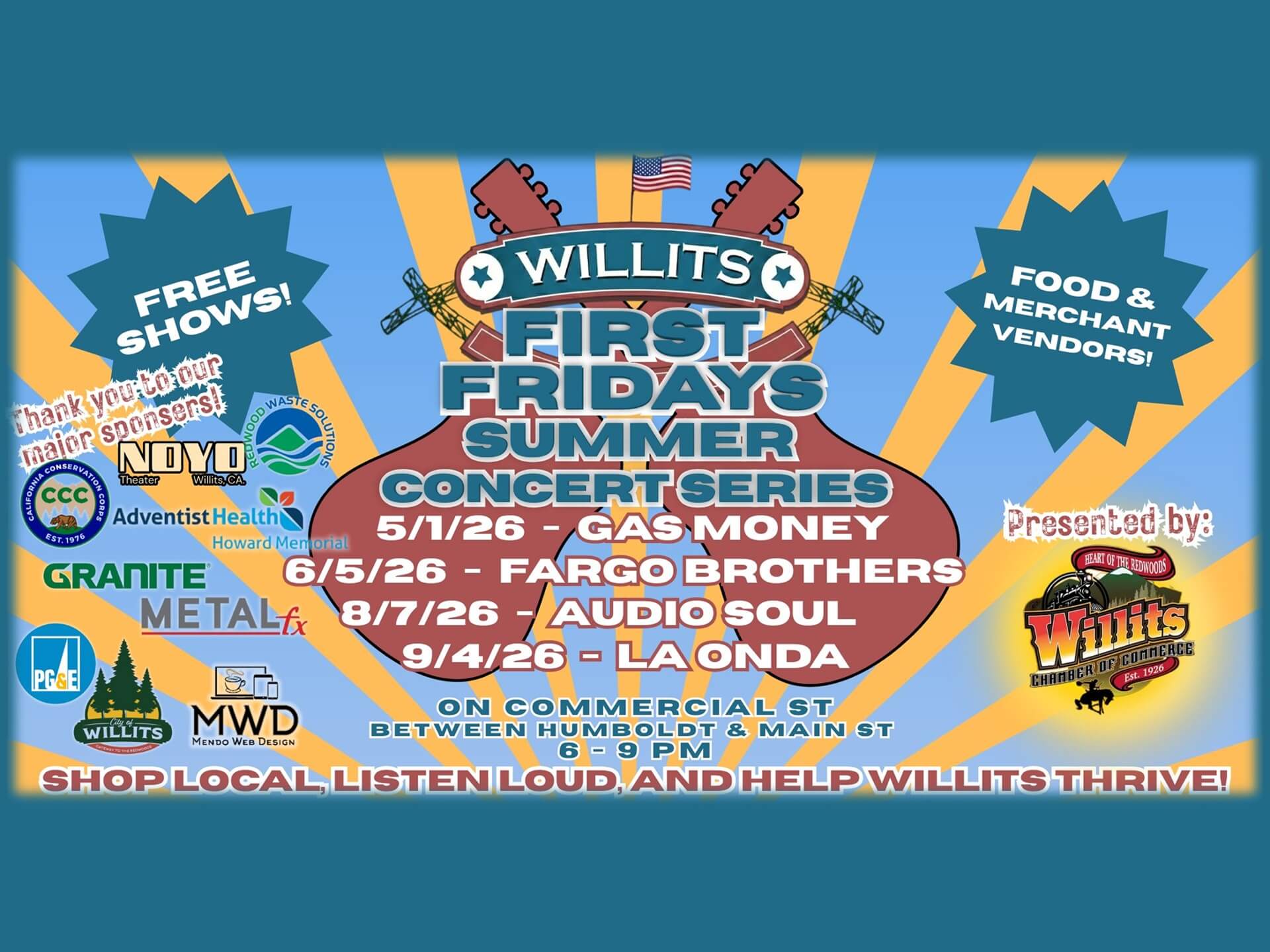 Visit Willits-Willits First Fridays Summer Concert Series 2026 Flyer